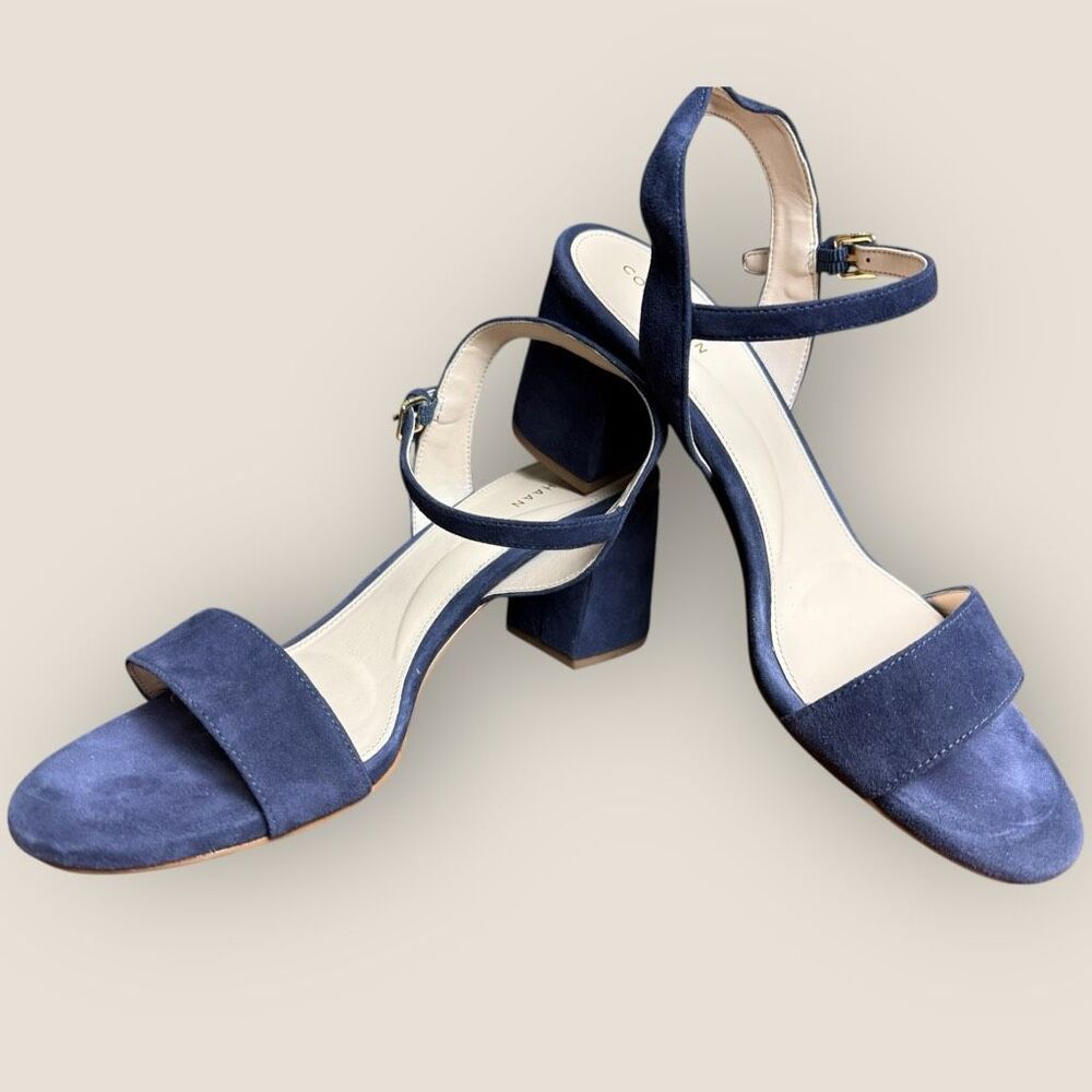 COLE HAAN Josie Block Heel Sandal in Navy Suede | US Size 8.5